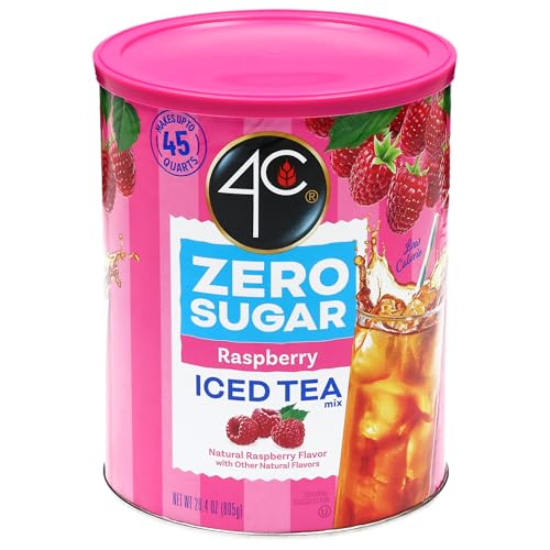 4C Zero Sugar Powdered Drink Mix Cannisters, Zero Sugar Raspberry Iced Tea, 45 Quarts, Family Sized Cannister, Low Calorie, Thirst Quenching Flavors