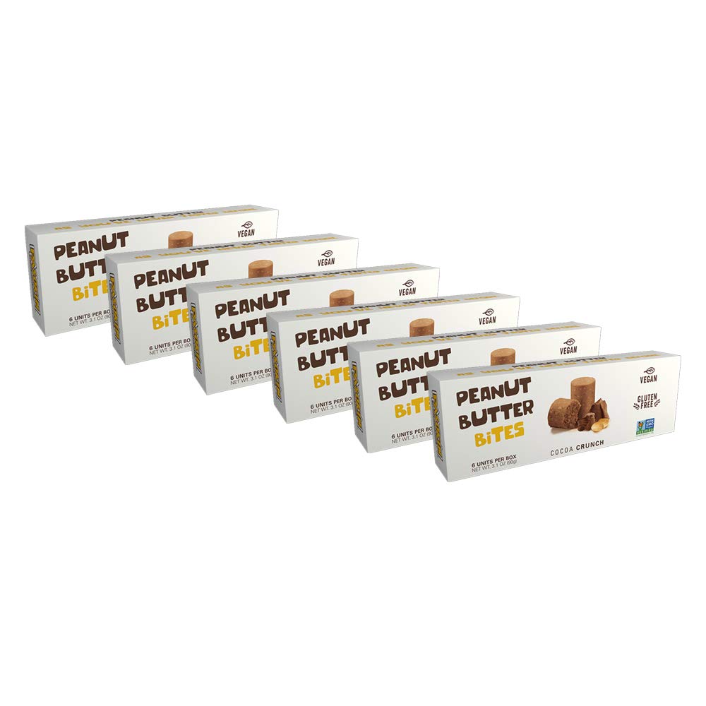 PASOKIN | Cocoa Crunch Natural Peanut Butter Bites | Gluten Free, Vegan, Protein Snack | Crunchy and Creamy | Chocolate Pacoca Made in USA, 6 Boxes