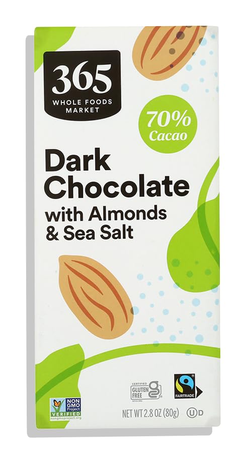 365 by Whole Foods Market, Almond & Sea Salt Dark Chocolate Bar, 2.8 Ounce