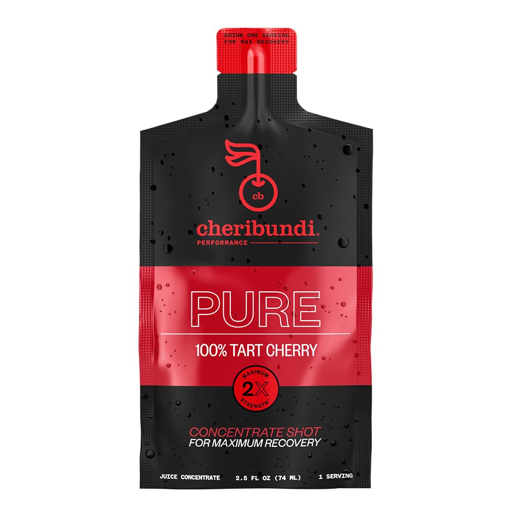 Cheribundi | 100% Tart Cherry Juice Pure Concentrate Grab & Go | 2.5 Fluid Ounce Pouch for Maximum Recovery with 40 Tart Cherries | 100 Calories, 0