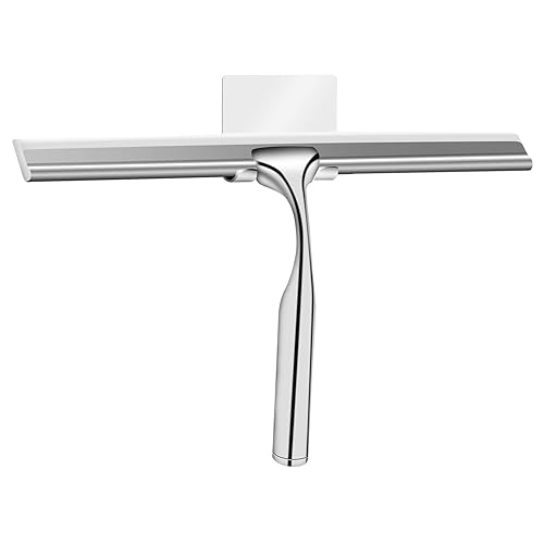 YAHENLI Shower Squeegees Stainless Steel with Self Adhesive Hook Window Squeegees for Shower Doors Bathroom Mirror Wiper, Window Glass Cleaning