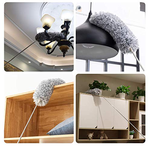 KPOKPO 2025 NEW -Microfiber Duster with 100 Inches Extendable Pole, Detachable & Bendable Feather Duster, Stainless Steel, Extra Long Telescopic