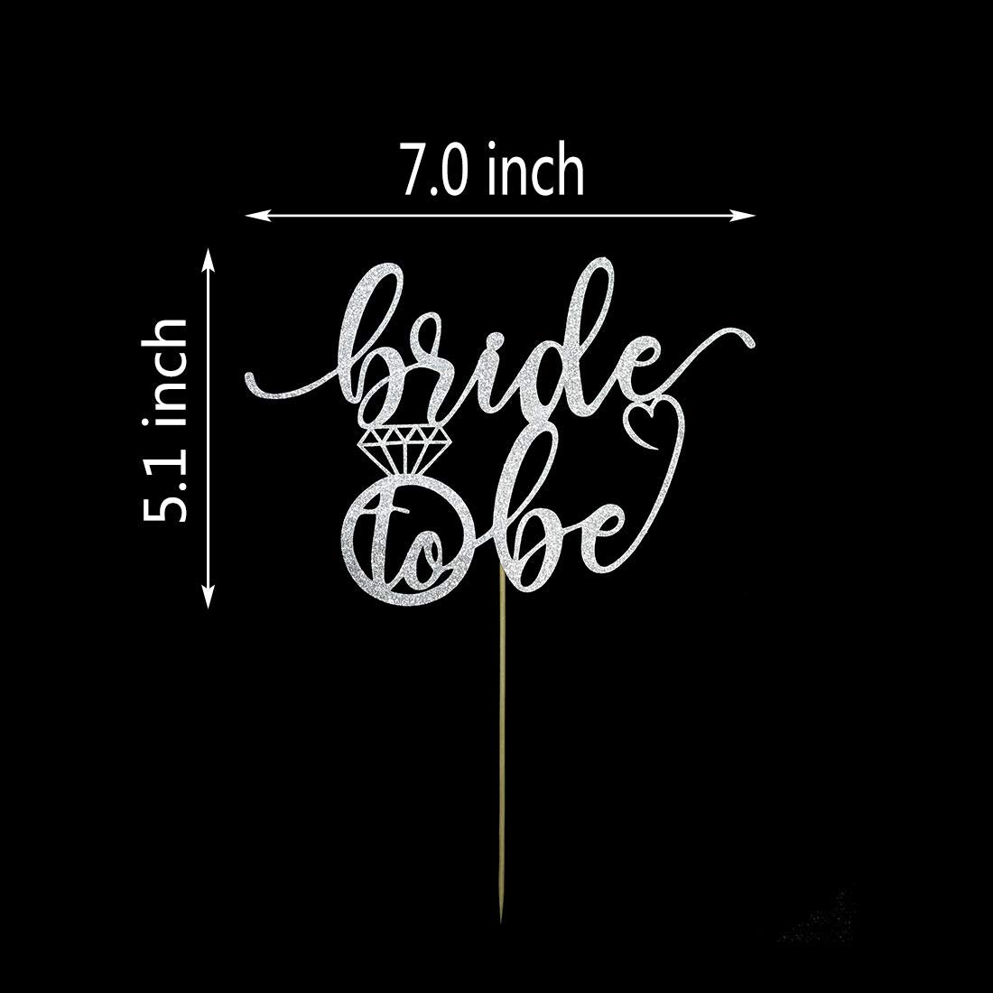 AMINJIE Bride to Be Cake Topper for Bridal Shower / Wedding Shower / Engagement / Bachelorette / Hen Party Decorations, Double Sided Silver Glitter
