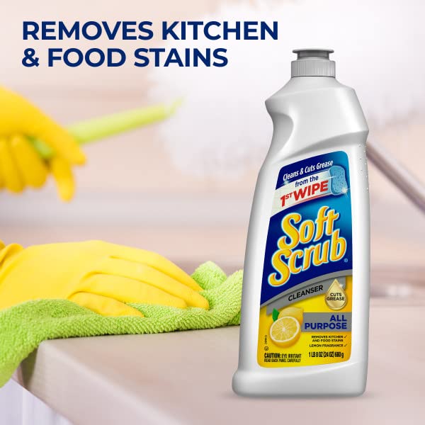 Soft Scrub Cleanser, Lemon Fragrance, 36 Oz, 1 Count, Multi Surface Cleaner for Kitchen, Removes Grease, Grime, Food Stains & Hard Water Deposits