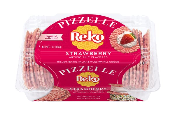 Reko Pizzelle Authentic Italian Style Waffle Cookie, Strawberry, 6 Ounce (Pack of 1)