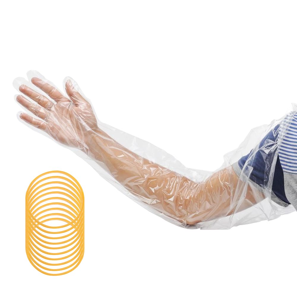 JIUBROLAM 50 Pcs Disposable Long Gloves Full Arm Shoulder Length 35.5 Inch Plastic Dressing Gutting Gloves for Field Dressing House Cleaning Gardening