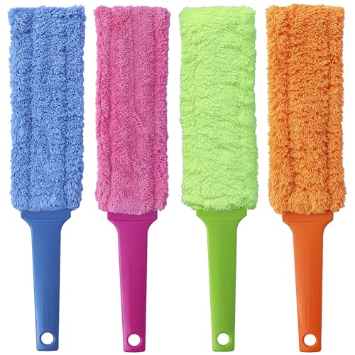 4 Pack 15 inch Reuseable Microfiber Feather Duster, Blind Duster, Gap Duster, Removable and Washable Head, Cleaning Tool for Window, Blind, Car, Wall
