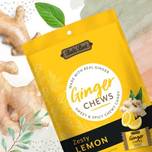 Bali's Best Ginger Chews, Zesty Lemon Flavor, 5.08 Oz (Pack of 3), Individually Wrapped Soft Candy, Made with 100% Real Ginger, Digestive Health