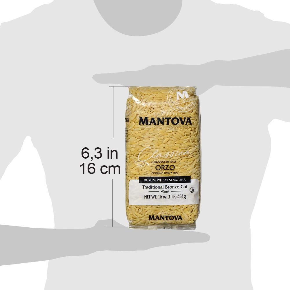 Mantova Italian Bronze Die Orzo Pasta - 100% Durum Wheat Semolina Bronze Die Orzo - 16 Oz - Product Of Italy (Pack of 6)