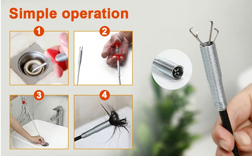Hotwin Spring Pipeline Dredge Hook Drain Clog Remover, Hair Catcher, Bendable, Kitchen Bathroom Toilet Tub