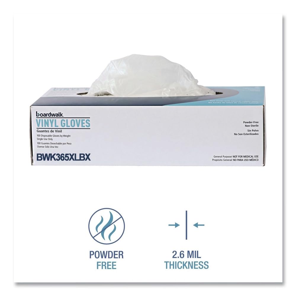 Boardwalk BWK365XLBX General Purpose Latex-Free Vinyl Gloves - Extra Large, Clear (100-Piece/Box)