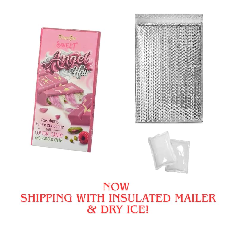 Angel Hair Cotton Candy Chocolate Bar - 6 oz (170 G) Raspberry White Chocolate with Cotton Candy and Pistachio Cream - 6 oz (170 G) (Pack of 1)