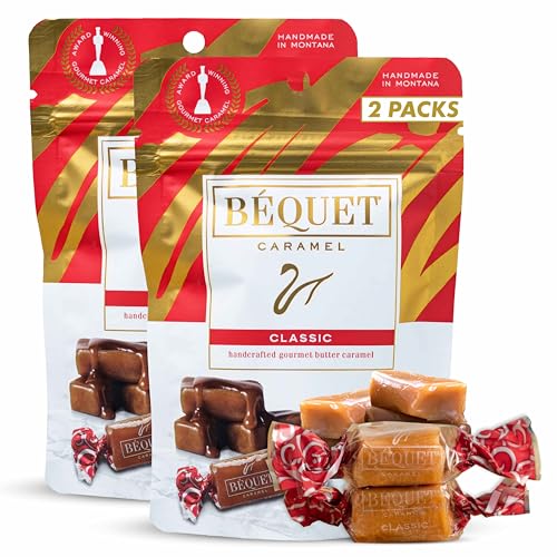 Bequet Caramel Classic Handcrafted Gourmet Butter Caramel Candy (3.6oz each one) 2 packs - Gluten Free, Smooth, Chewy Candy Melts Individually wrapped
