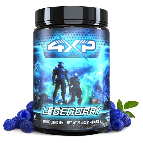 4XP Legendary Blue Raspberry Gaming Energy Drink Mix| Low-Cafeine Nootropic Powder with B Vitamins & Bold Blue Raspberry Flavor for Gamers |