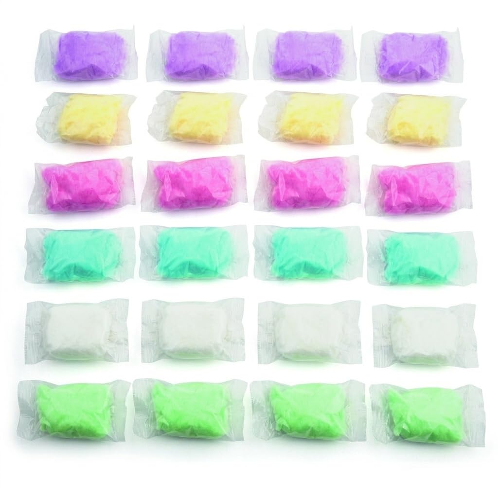 Fun Express Cotton Candy Bags Bulk 24 Pack - Pink Blue Purple Yellow White Green Individually Wrapped Party Favors for Baby Shower, Gender Reveal