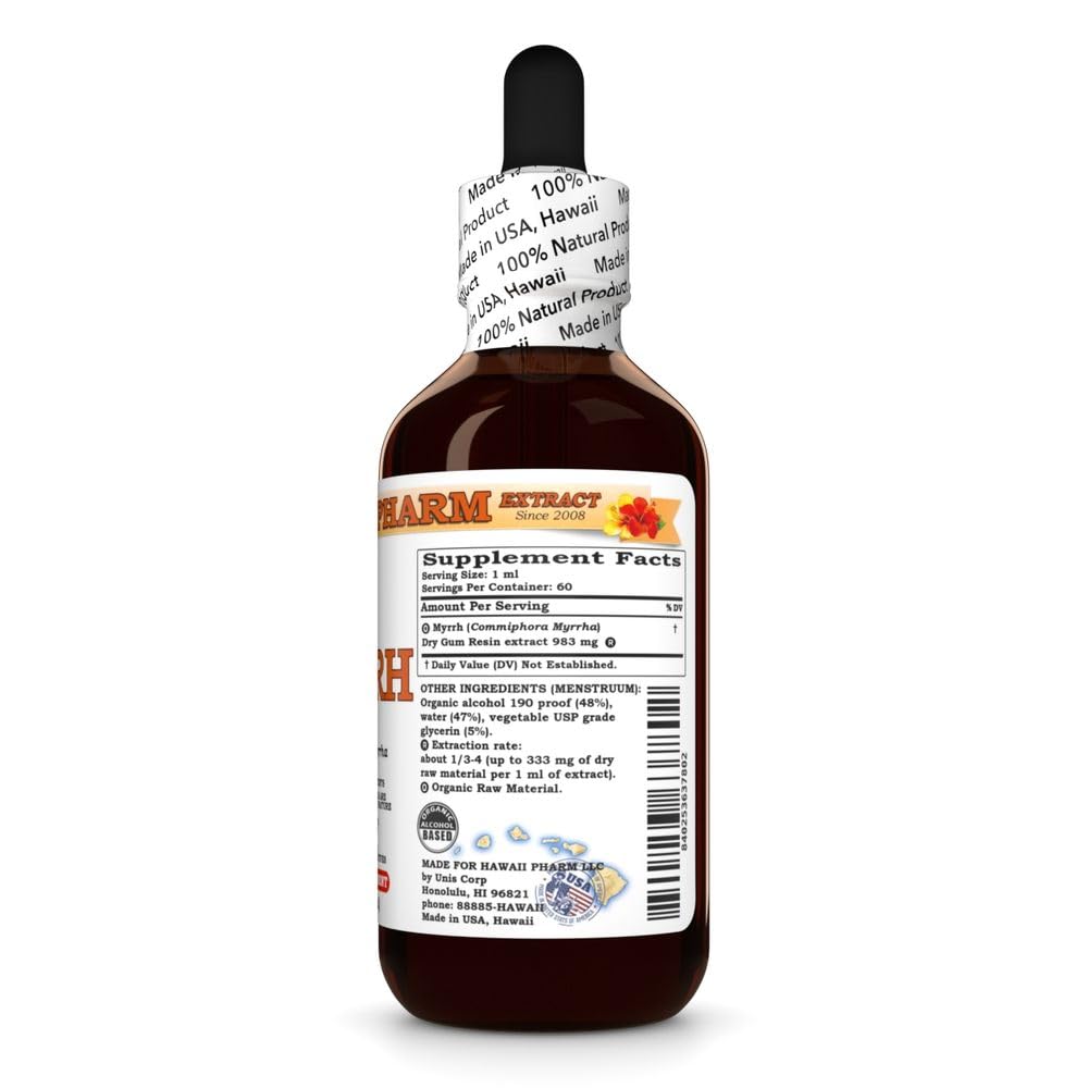 Hawaii Pharm Myrrh Liquid Extract, Professional Grade, Small Batch Crafted Myrrh (Commiphora myrrha) Tincture Herbal Supplement, 2x2 fl.oz