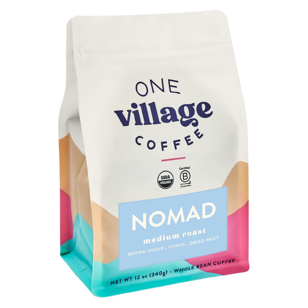 One Village Coffee, Nomad Medium Roast, Whole Bean Coffee, Natural Process, Brown Sugar, Citrus, Dried Fruit, 12oz (Nomad - Medium Roast)