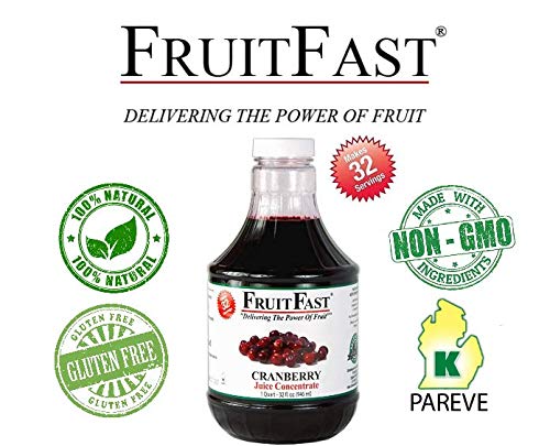 FruitFast Cranberry Juice Concentrate - (32 FL OZ) Unsweetened, 50 Brix Pure Concentrated Extract - 100% Cranberry, No Additives or Fillers