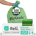 Reli. Biodegradable 13 Gallon Trash Bags | 100 Count | ASTM D6954 | Green | Eco-Friendly | Oxobiodegradable Under Certain Conditions (See Product