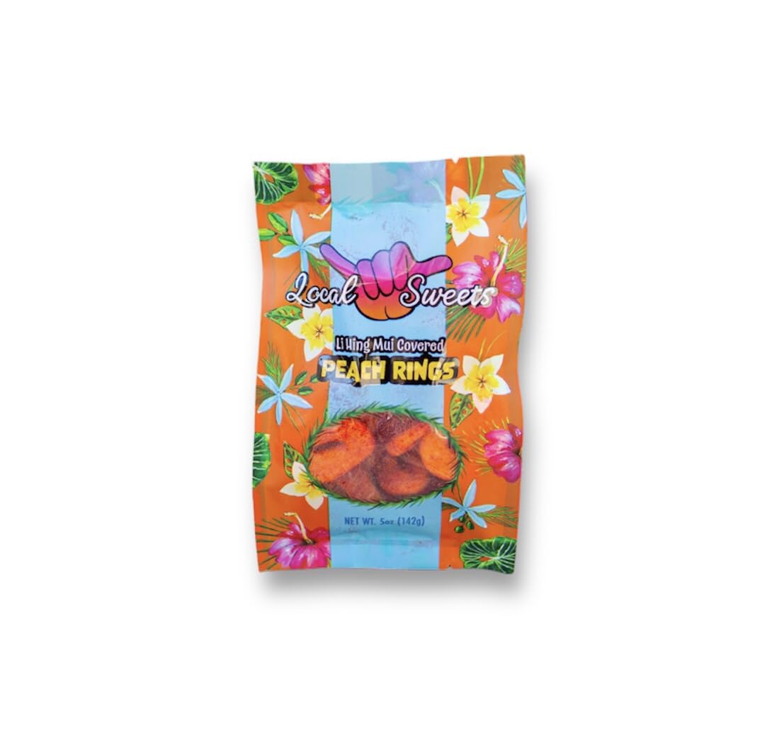 Local Sweets Li Hing Mui Peach Rings, Hawaiian Candy, (5.0, Ounces), Orange
