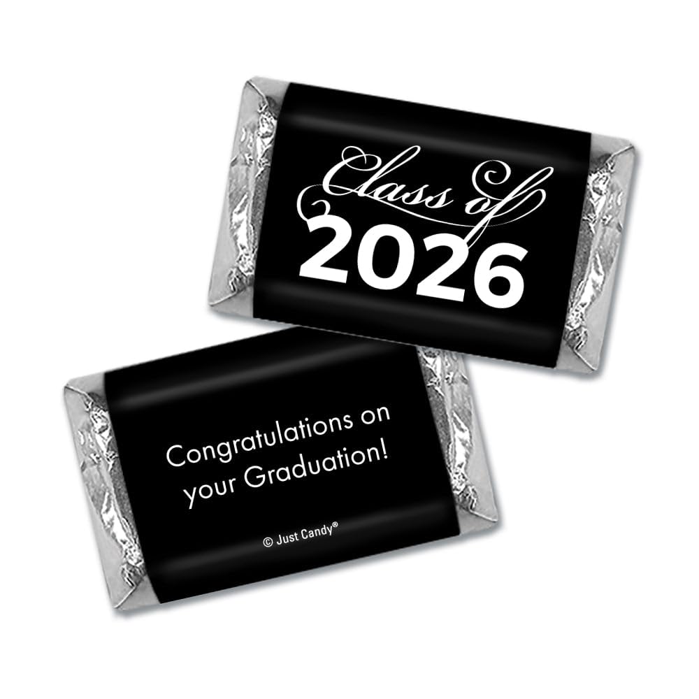 124 Pcs Black Graduation Class of 2026 Candy - Black Wrapped Miniatures and Silver Kisses For Party Favors, Goodie Bags, Dessert Tables And More (1.52