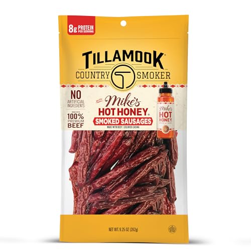 Tillamook Country Smoker 100% Premium Beef Smoked Sausage, Mike's Hot Honey, 9.25 Ounce, Real Hardwood Smoked Sausages, Low Carb, High Protein, Ready