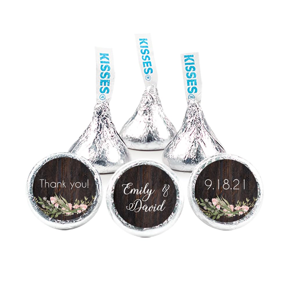 3 lb Wedding Candy Favors (Approx 300 Kisses) DIY Personalized Kisses - Rustic (Free Cold Pack)