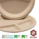 SQ USA 10 Inch Paper Plates, 3-Compartment -100 Pack, [BPI Certified], 100% Compostable, Biodegradable, Heavy Duty, Eco-Friendly Made of Bagasse…