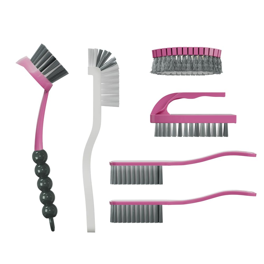 CN1ST 6 PCS Cleaning Brush, Scrub Brush Set for Kitchen and Bathroom Household Use with Various Brushes for Cleaning Dishes, Tiles, Corners and Floors
