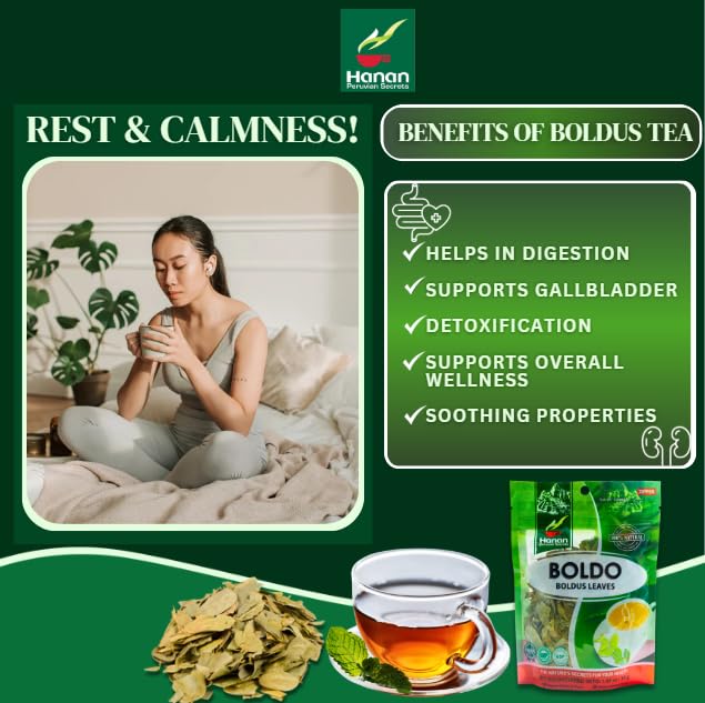Hanan Boldus Loose Leaf Herbal Tea 1.1oz Boldo Leaves and Herbs Dried Peumus Boldus Plant Leaves From Peru