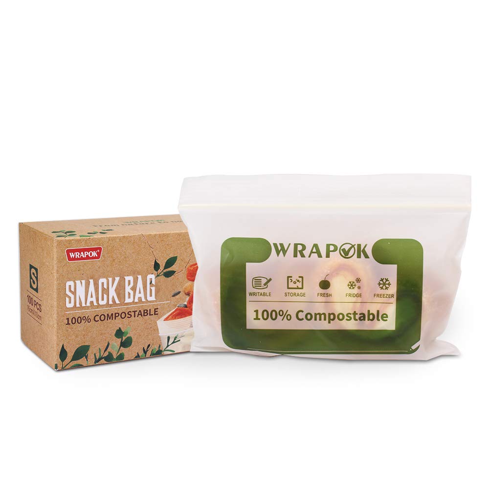 WRAPOK 100% Compostable Snack Bags Small Biodegradable Freezer Sandwich Storage Bag for Cookies Biscuits, 100 Count - 6.3 x 3.9 Inch