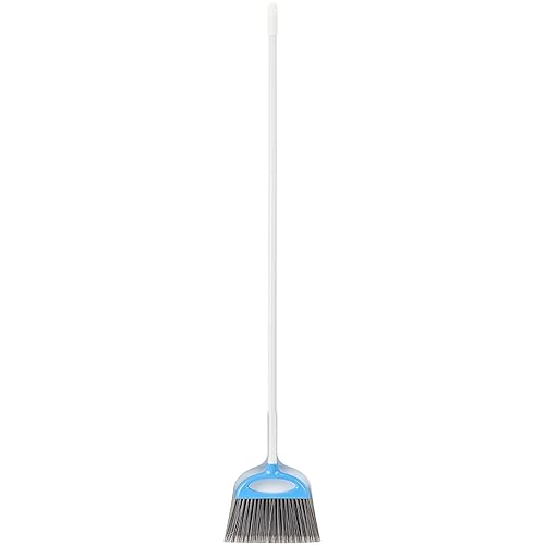 Amazon Basics Dustpan Broom Set with Adjustable Long Handle, Easy to Assemble, Blue and White