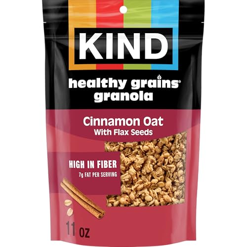 Kind Healthy Grains Granola, Cinnamon Oat Clusters with Flax Seeds, Gluten Free, Healthy Snack Mix, 6g Protein, 11oz, 1 Count