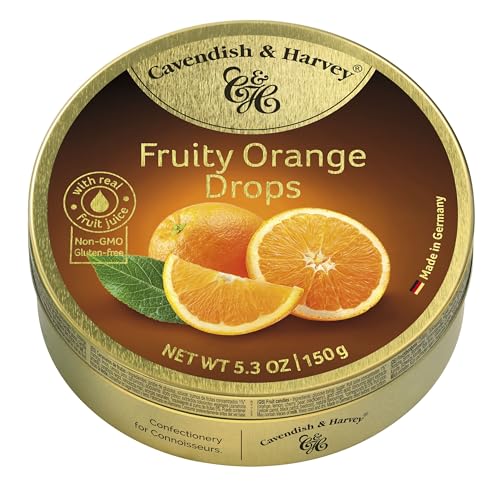 Cavendish & Harvey | Fruity Orange Hard Candy Drops | 5.3 Ounce Tin