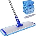 18" Professional Microfiber Mop Floor Cleaning System, Flat Mop with Stainless Steel Handle, 4 Reusable Washable Mop Pads, Wet and Dust Mopping