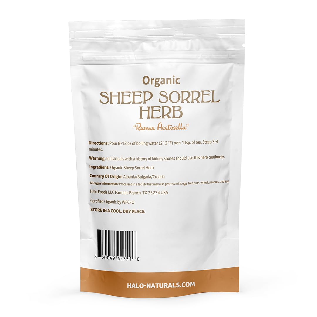 Halo Naturals Organic Sheep Sorrel Herb Cut & Sifted, 4 Ounces (Rumex acetosella) USDA Certified | Resealable Pouch| Packaged in The USA