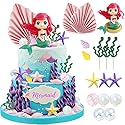16 PCS Mermaid Cake Toppers for Mermaid Under the Sea Themed Birthday Wedding Baby Shower Party Decorations Supplies