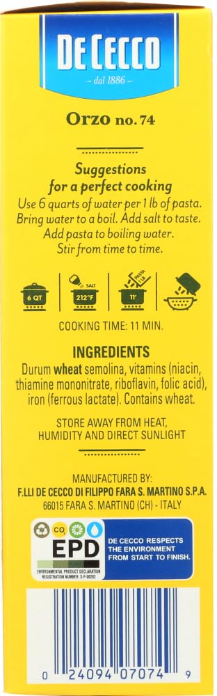 DeCecco Pasta, Riso, 16-Ounce Boxes (Pack of 20)