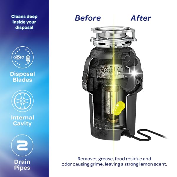 Infiniti Clean Garbage Disposal Cleaner and Deodorizer Tablets - 5 Pack Kitchen Sink Cleaner And Deodorizer, Septic Safe Foaming Cleaner, Lemon Scent