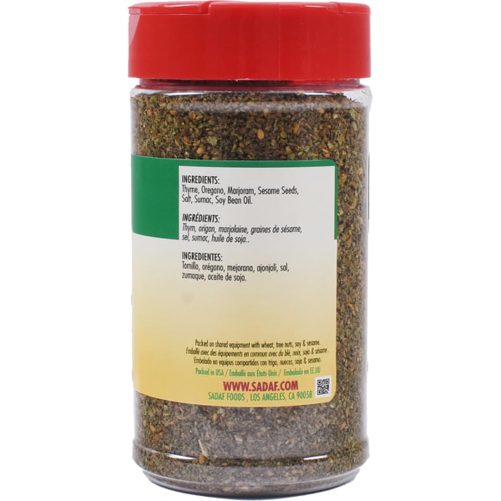 Sadaf Zaatar Seasoning - Green Zaatar Spice for Cooking and Food Seasoning - Spices & Seasonings - Middle Eastern Cuisine - Halal - 4.7 oz PET Bottle
