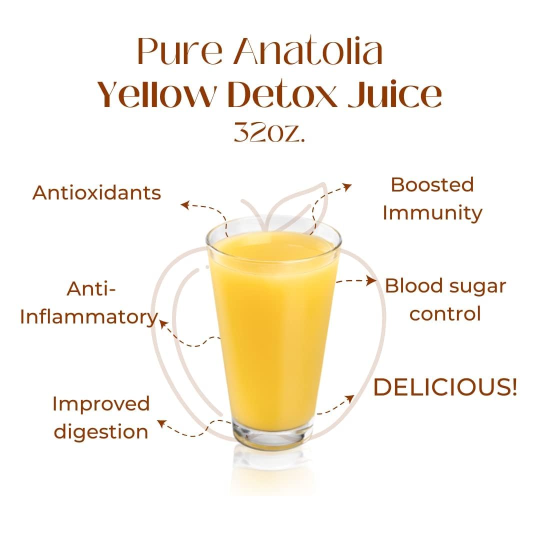 Pure Anatolia Organic Yellow Detox Juice 32 fl oz - Apple Juice Organic Blend with Ginger Liquid & Cinnamon - No Preservatives, Gluten Free