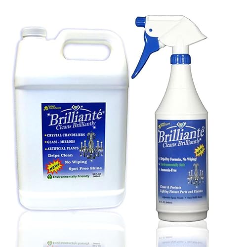 BRILLIANTÉ Crystal Chandelier Cleaner Manual Sprayer 32oz Spray Bottle & Gallon Refill, Environmentally Safe, Ammonia-Free, Drip-Dry Formula, Made in