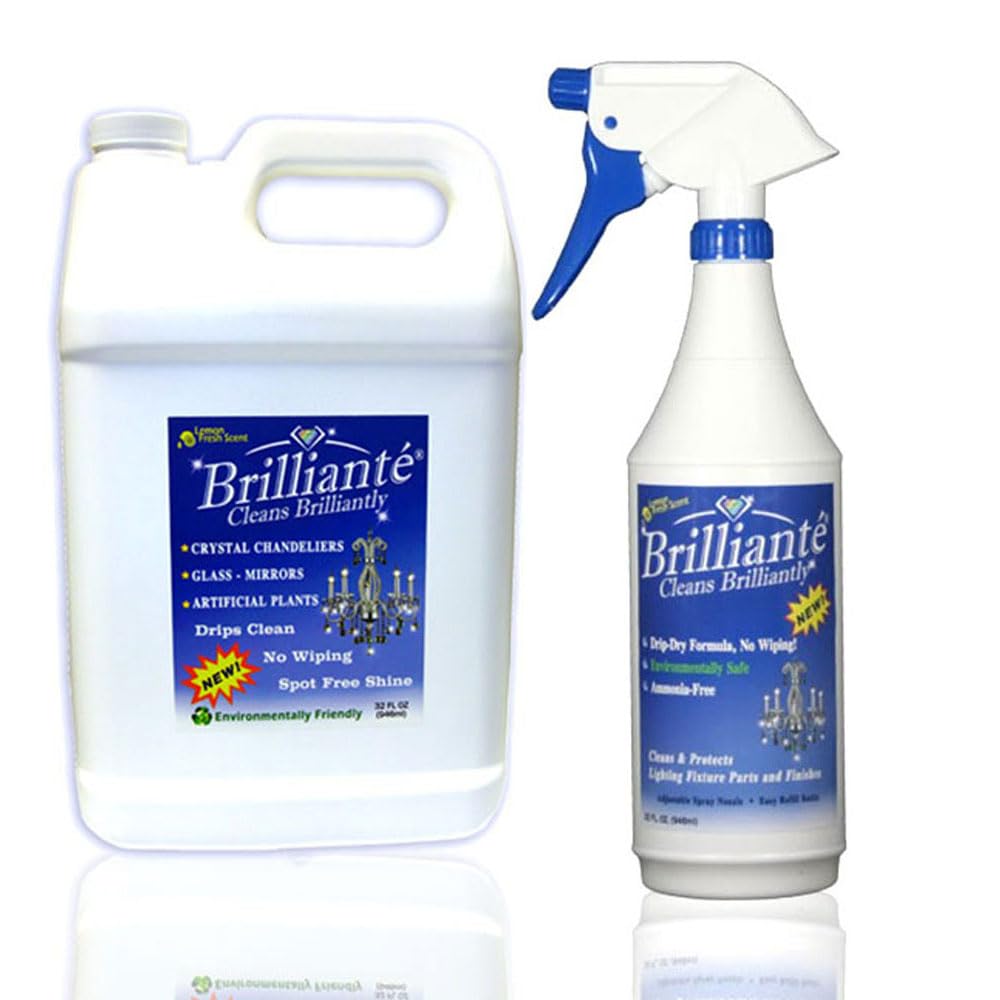 BRILLIANTÉ Crystal Chandelier Cleaner Manual Sprayer 32oz Spray Bottle & Gallon Refill, Environmentally Safe, Ammonia-Free, Drip-Dry Formula, Made in