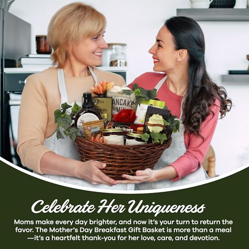 Gift Basket Village - Mothers Day Breakfast Gift Basket - Gourmet Mom Gift Set with Pancake Mix, Jam, Syrup, Snacks - Unique Birthday, Holiday, or Spa
