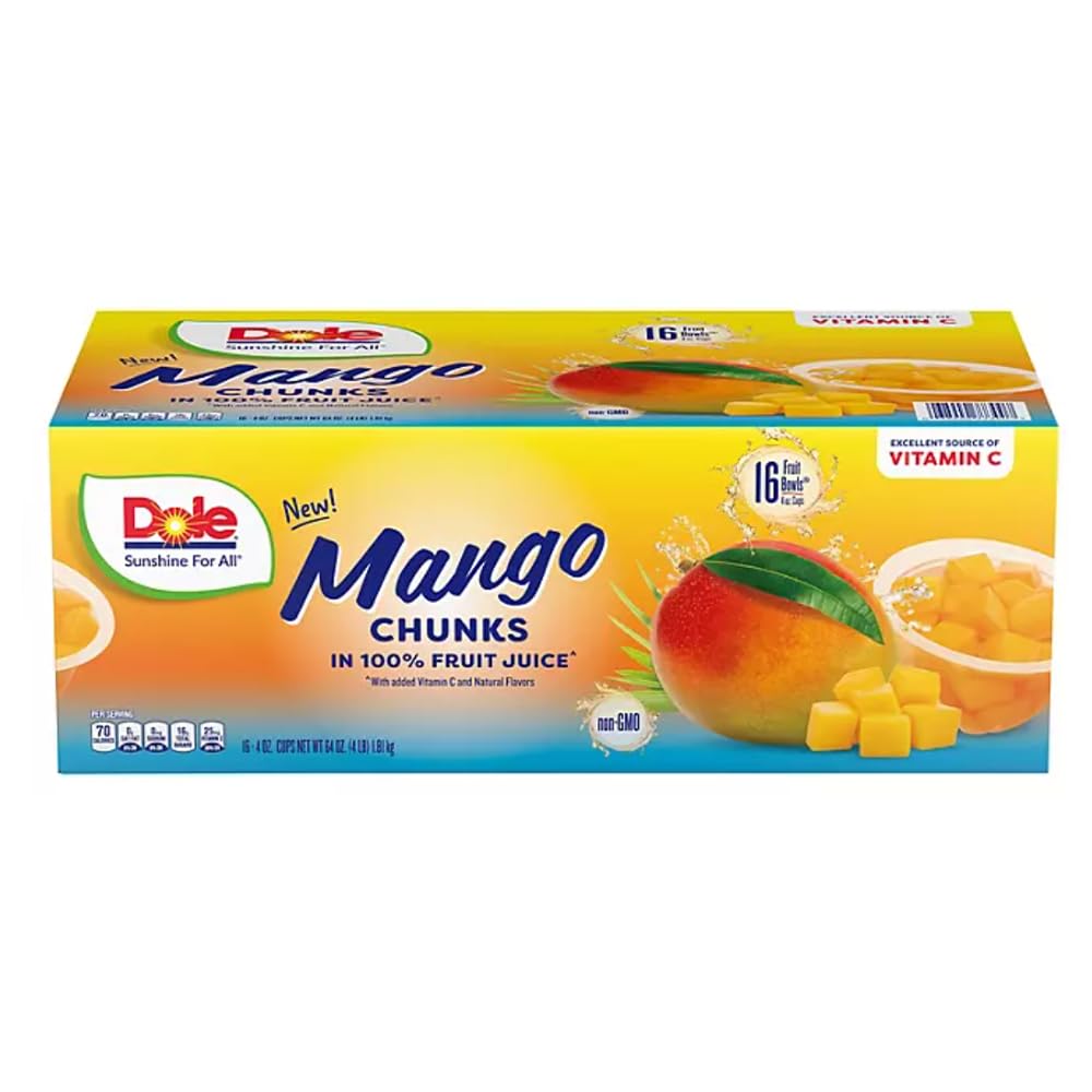 Dole Mango Chunks Fruit Cups in 100% Juice, 4 Ounce Cups (16-Count)