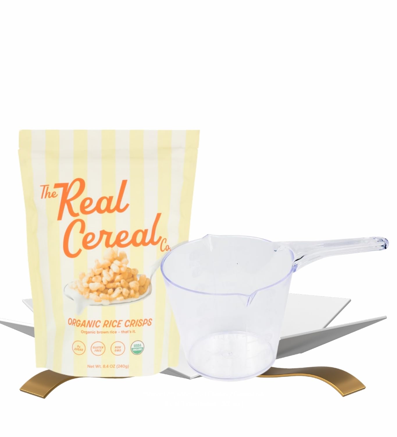 Real Cereal Rice Crisps 8.4 oz Bundle with Plastic Clear Measuring Cup - Organic Brown Rice Cereal with 0g Sugar and Non-GMO Ingredients