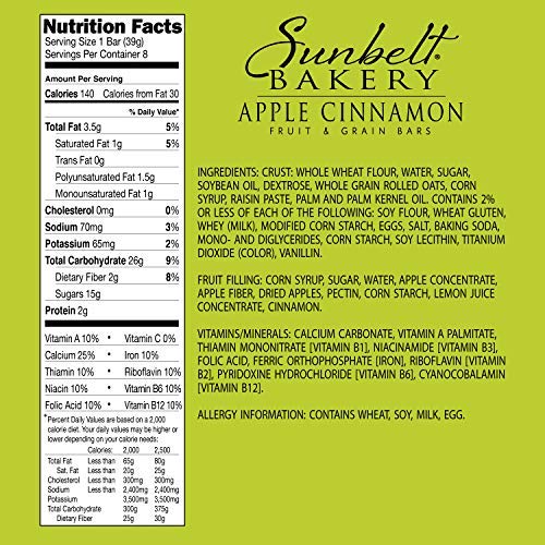 Sunbelt Bakery's Apple Cinnamon Fruit & Grain Bars, 5 Boxes, No Preservatives (40 Bars)