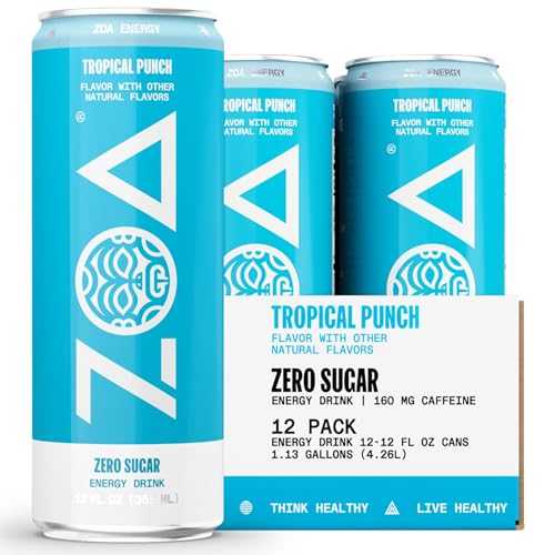 ZOA Zero Sugar Energy Drinks - Tropical Punch | Healthy Energy Formula with Natural Caffeine, Daily Vitamin C, Essential B-Vitamins | Gluten-Free