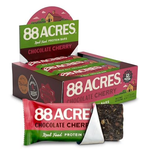 88 Acres Seed Protein Bars, Chocolate Cherry, 9 Count, 12g Plant-Based Protein, Gluten Free, Nut Free, School Safe Snack Bar, Vegan, Non-GMO