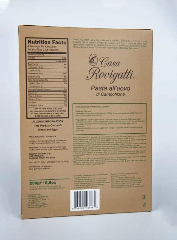 Fettuccine with Truffle (Pack of 4) - Italian Truffle Pasta From the Region of Di Campofilone- Imported Italian Gourmet Egg Pasta- 8.8 ounces / 250